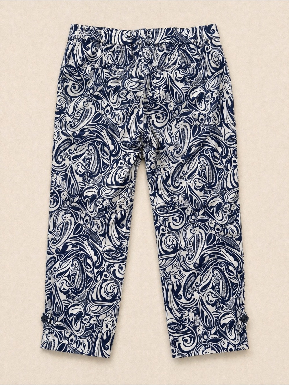 Talbots Perfect Crop Pants Blue White Paisley Capri Ankle Pants Preppy Coastal - Picture 4 of 15